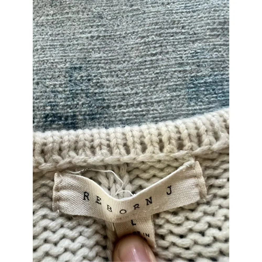 Reborn J Ivory Cable Knit Open Front Cardigan Women's Large